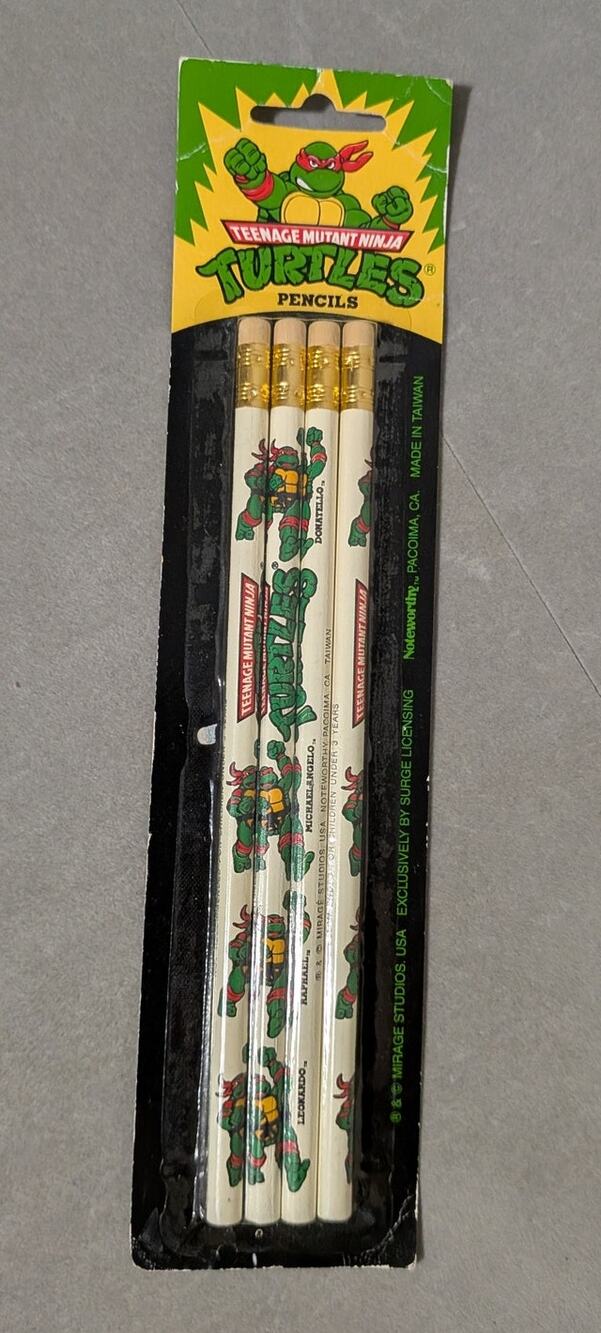 Vintage TMNT Pencils 4-Pack Sealed 1989 Mirage Studios Ninja Turtles Carded